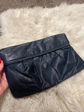 Black Leather Fold-Over Clutch Wristlet